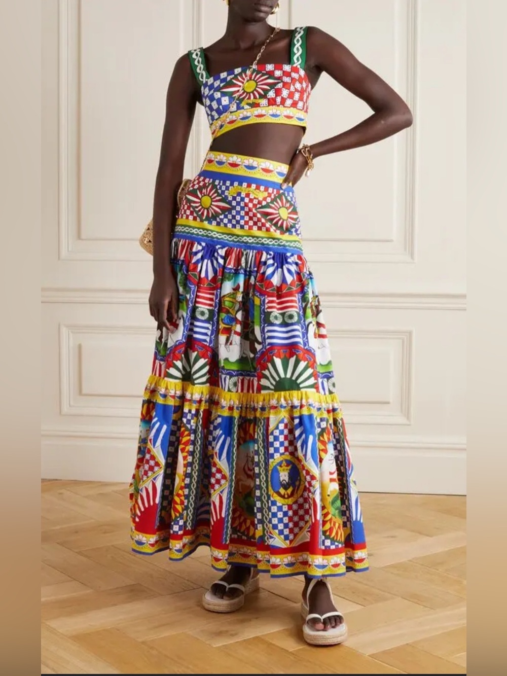 Dolce & Gabbana Multicolor Printed Tiered Maxi Skirt